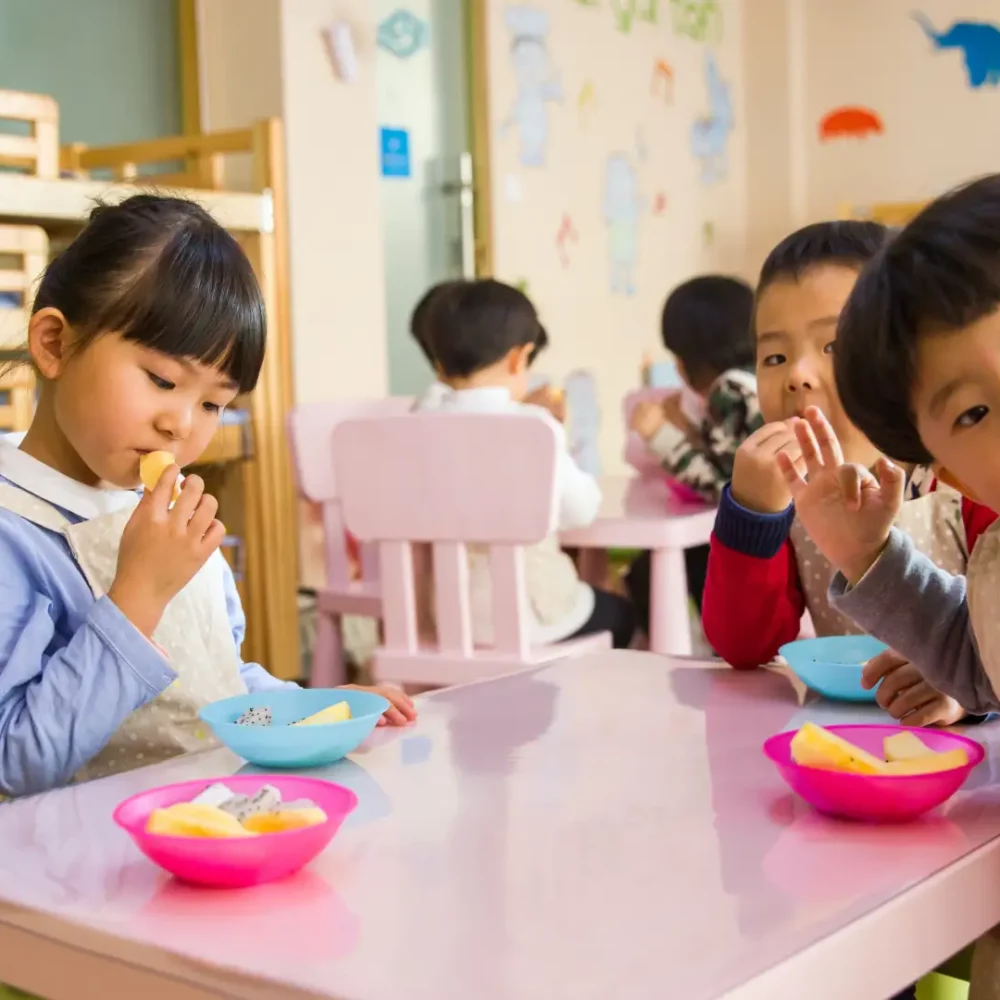 Happy children in a clean kindergarten environment